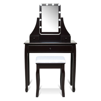 10 LED Lighted Mirror, 3 Drawers Vanity Table Set, Brown Makeup Vanities at Gallery Canada