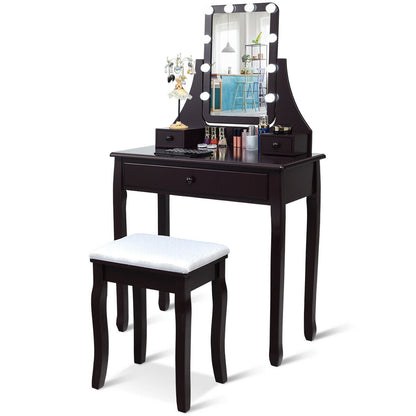 10 LED Lighted Mirror, 3 Drawers Vanity Table Set, Brown Makeup Vanities at Gallery Canada