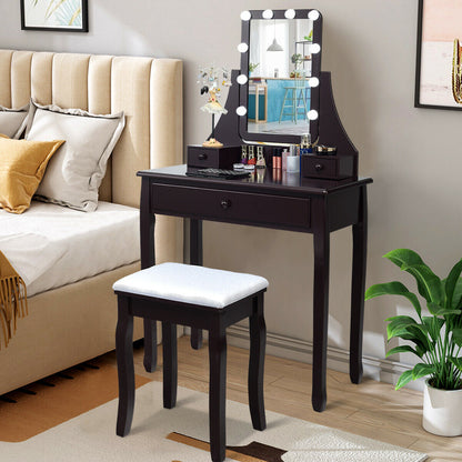 10 LED Lighted Mirror, 3 Drawers Vanity Table Set, Brown Makeup Vanities at Gallery Canada