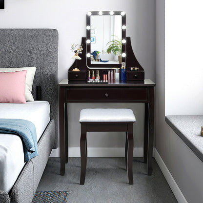 10 LED Lighted Mirror, 3 Drawers Vanity Table Set, Brown Makeup Vanities at Gallery Canada