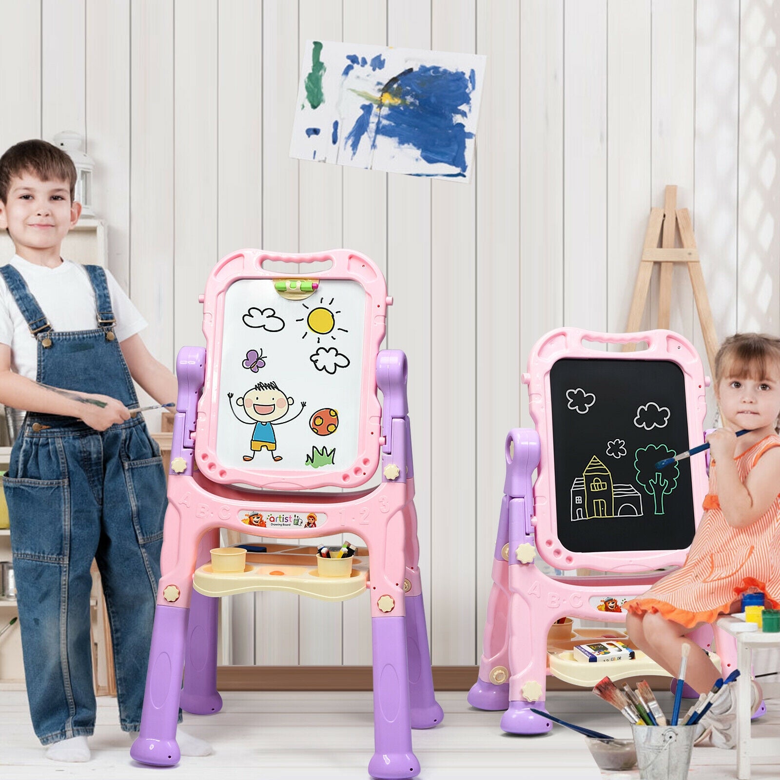 Height Adjustable Kids Art Easel Magnetic Double Sided Board, Pink Art Easels at Gallery Canada