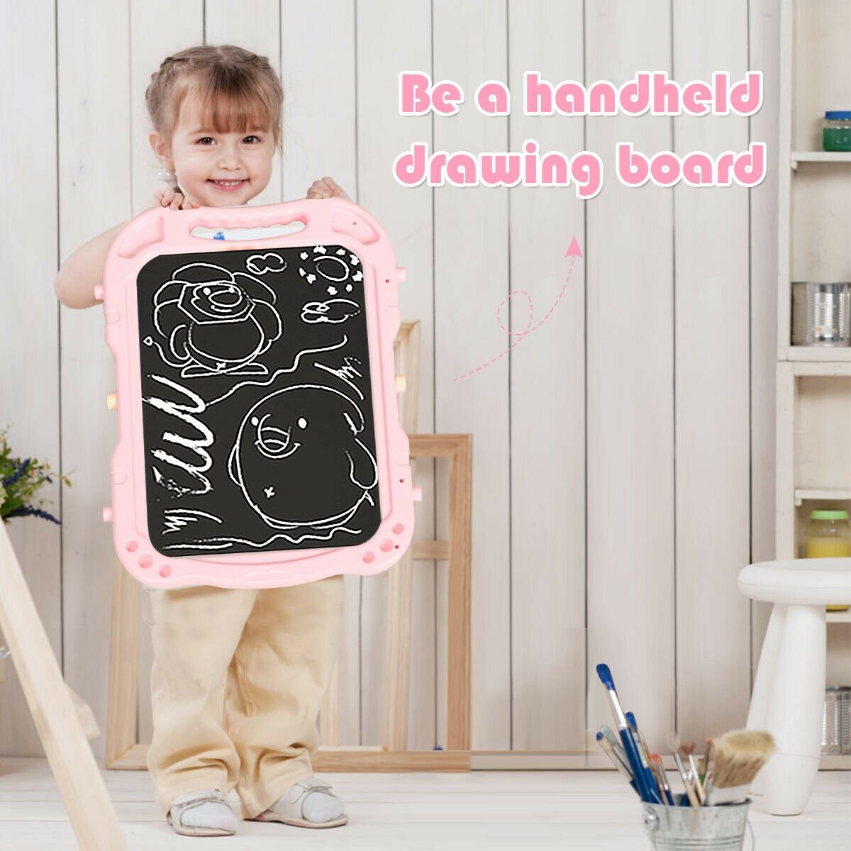 Height Adjustable Kids Art Easel Magnetic Double Sided Board, Pink - Gallery Canada