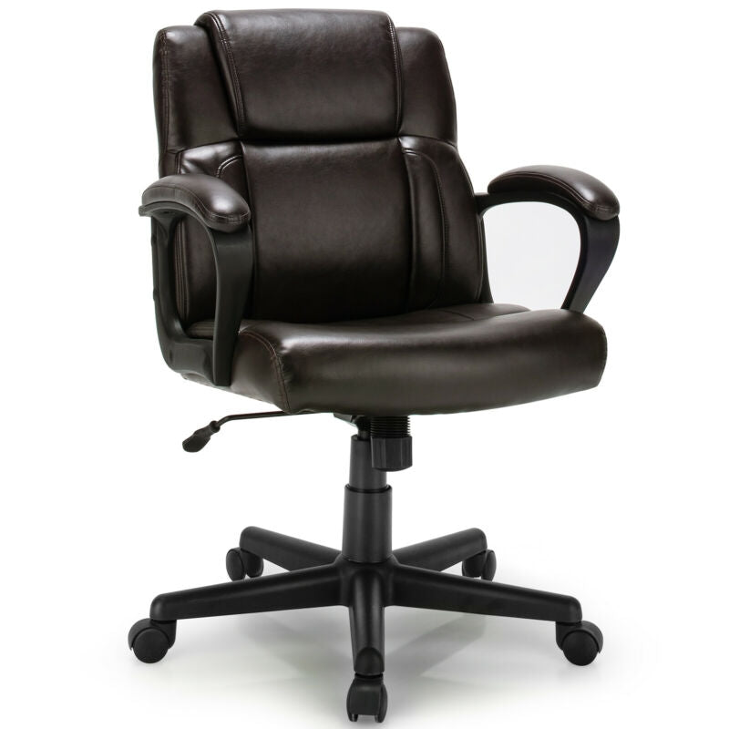 Adjustable Leather Executive Office Chair Computer Desk Chair with Armrest, Brown Executive Chairs at Gallery Canada