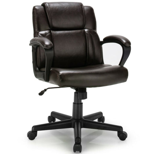 Adjustable Leather Executive Office Chair Computer Desk Chair with Armrest, Brown - Gallery Canada