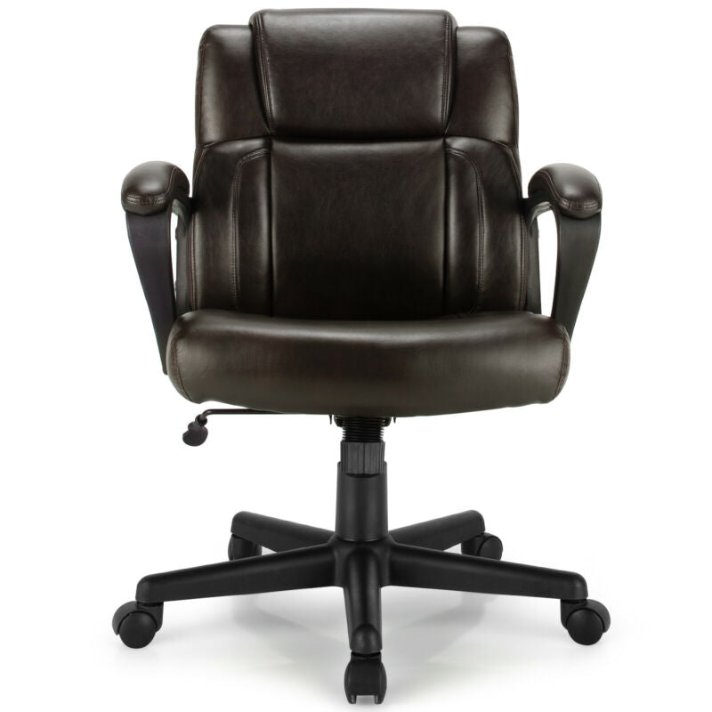 Adjustable Leather Executive Office Chair Computer Desk Chair with Armrest, Brown Executive Chairs at Gallery Canada