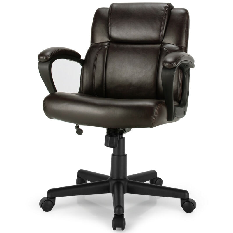 Adjustable Leather Executive Office Chair Computer Desk Chair with Armrest, Brown Executive Chairs at Gallery Canada