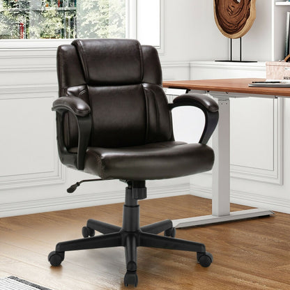 Adjustable Leather Executive Office Chair Computer Desk Chair with Armrest, Brown Executive Chairs at Gallery Canada