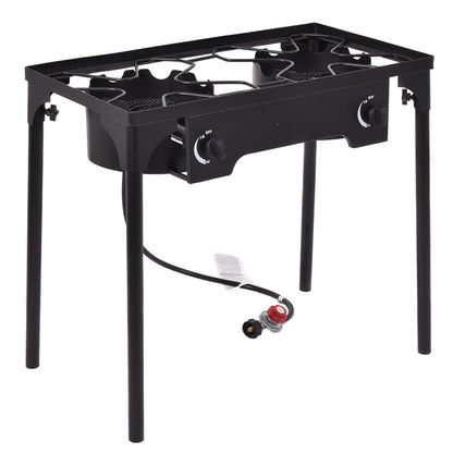 150,000 BTU Double Burner Outdoor Stove BBQ Grill, Black