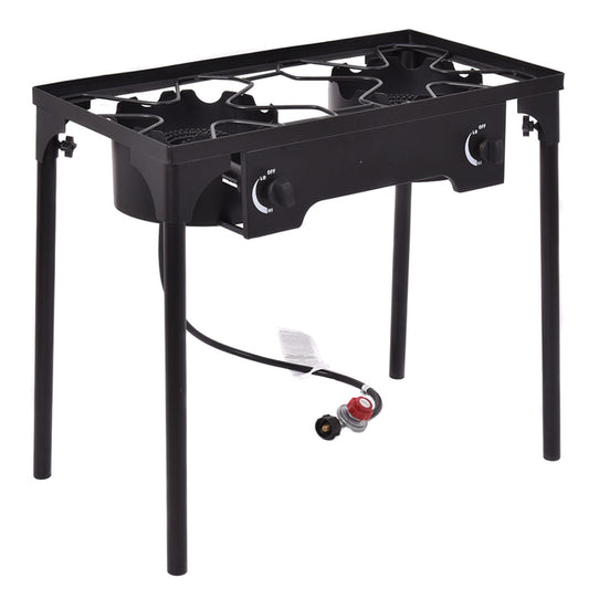 150 000 BTU Double Burner Outdoor Stove BBQ Grill, Black Outdoor Grills Black at Gallery Canada