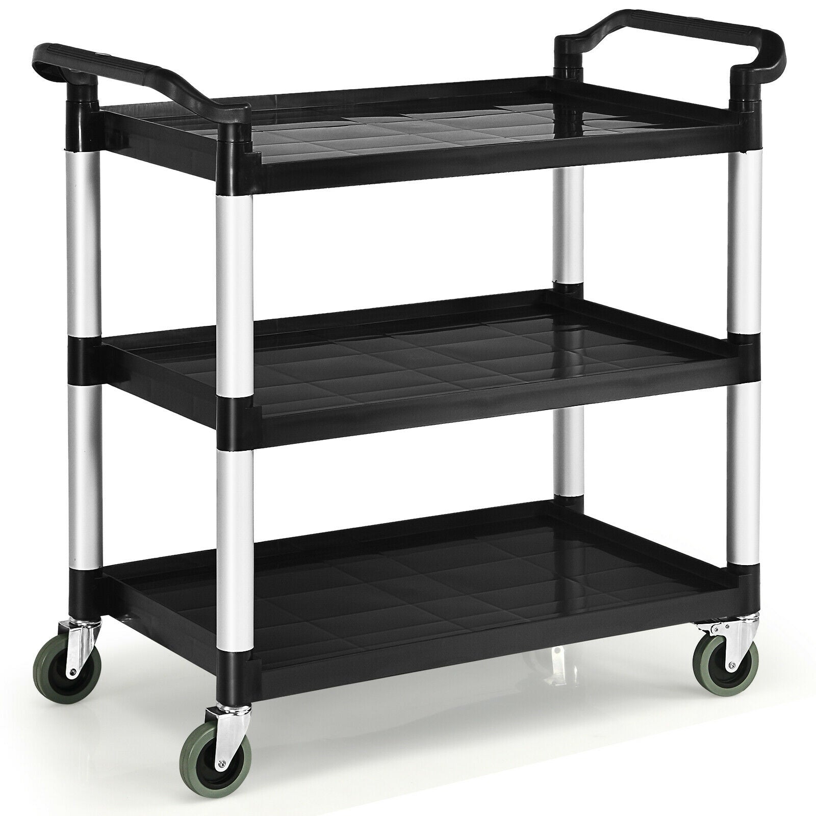3-Shelf Utility Service Cart Aluminum Frame 490lbs Capacity with Casters, Black Kitchen Islands & Carts Black at Gallery Canada