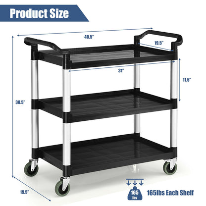 3-Shelf Utility Service Cart Aluminum Frame 490lbs Capacity with Casters, Black Kitchen Islands & Carts at Gallery Canada