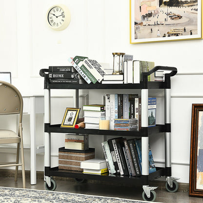 3-Shelf Utility Service Cart Aluminum Frame 490lbs Capacity with Casters, Black - Gallery Canada