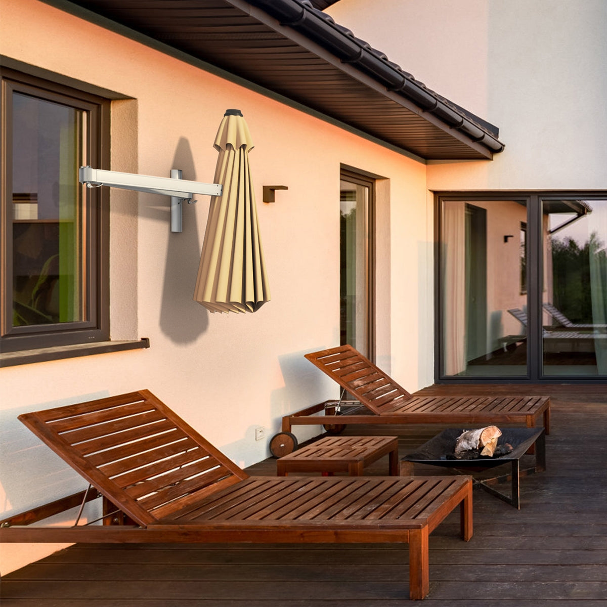 8ft Telescopic Folding Tilt Aluminum Sun Shade Umbrella, Beige Outdoor Umbrellas at Gallery Canada