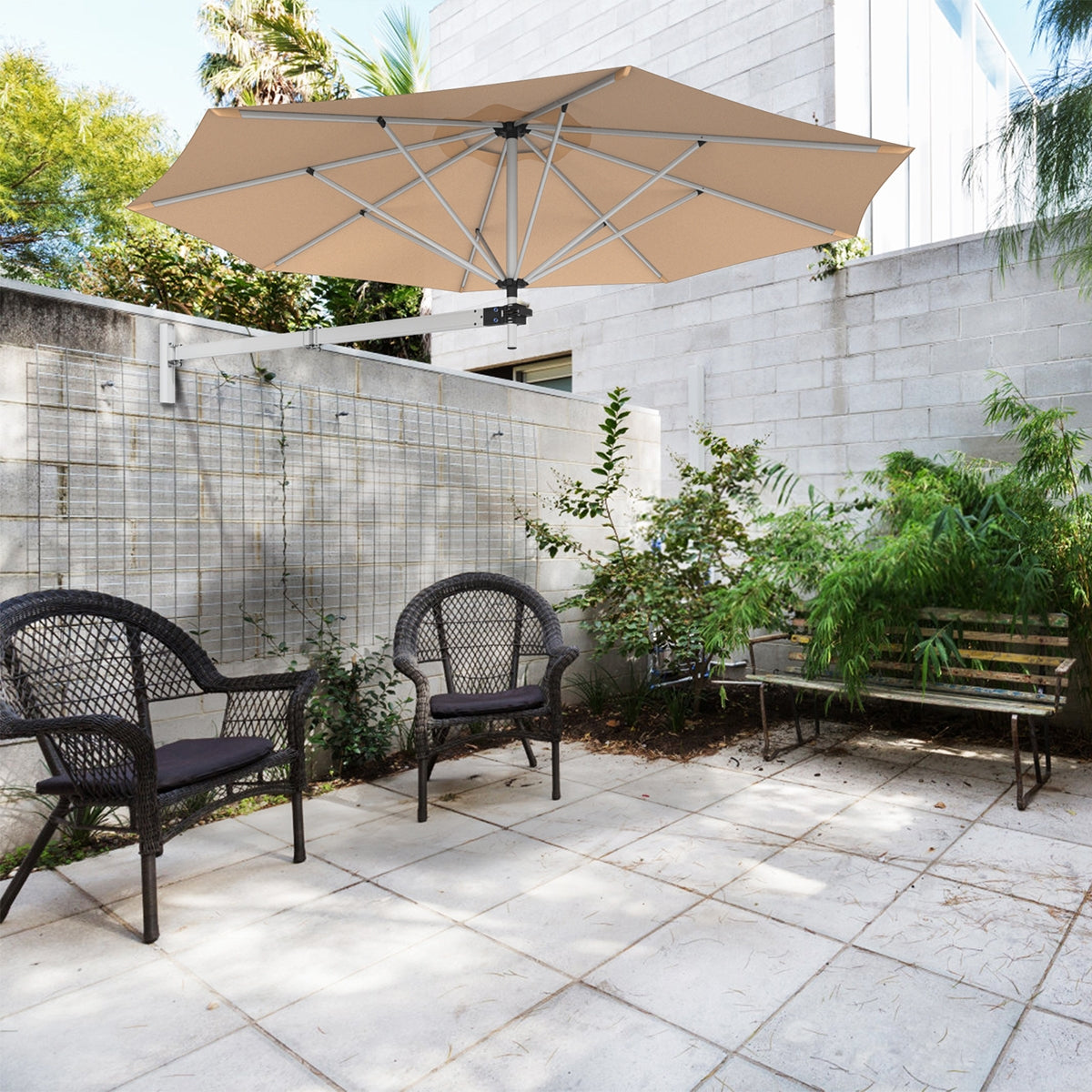 8ft Telescopic Folding Tilt Aluminum Sun Shade Umbrella, Beige Outdoor Umbrellas at Gallery Canada