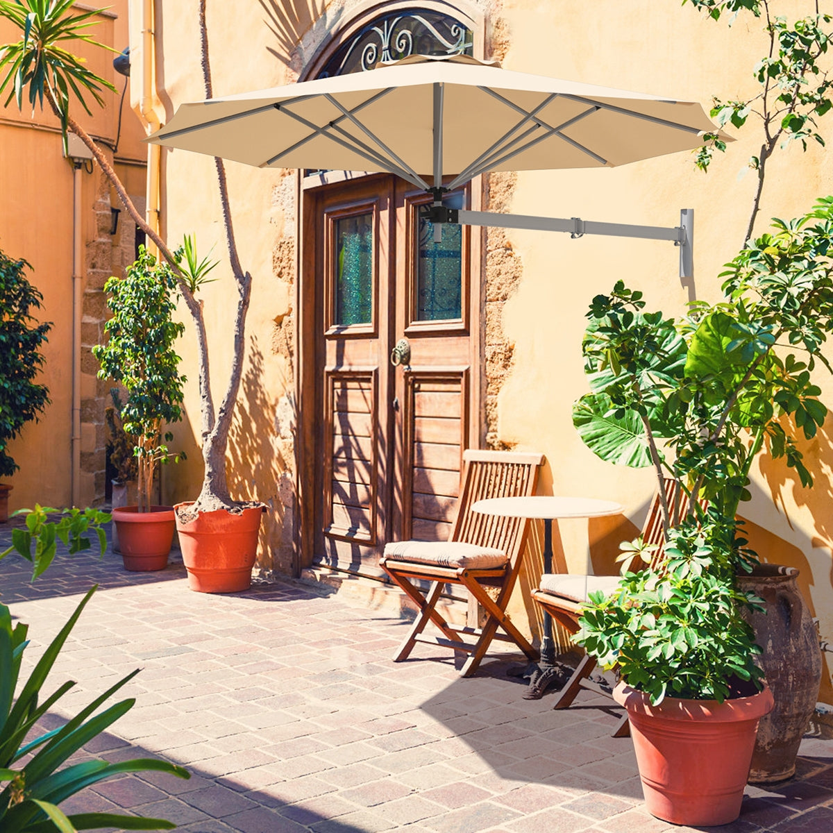 8ft Telescopic Folding Tilt Aluminum Sun Shade Umbrella, Beige Outdoor Umbrellas at Gallery Canada