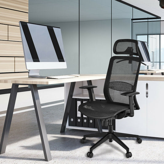 Height Adjustable Ergonomic High Back Mesh Office Chair with Hanger, Black - Gallery Canada