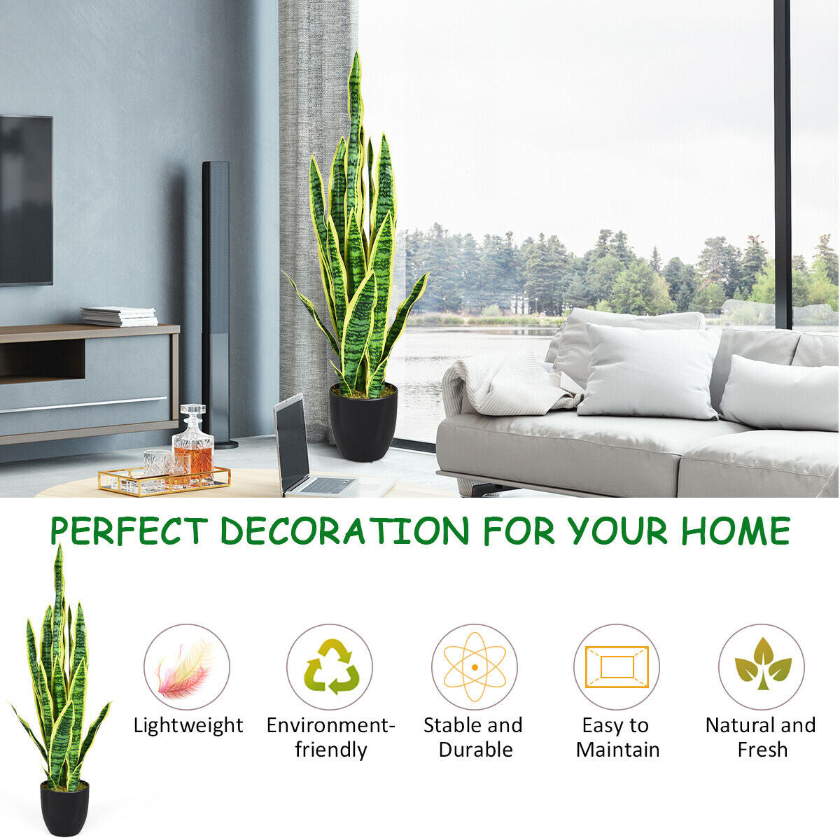 35.5 Inch Artificial Snake Plant, Green Faux Plants at Gallery Canada