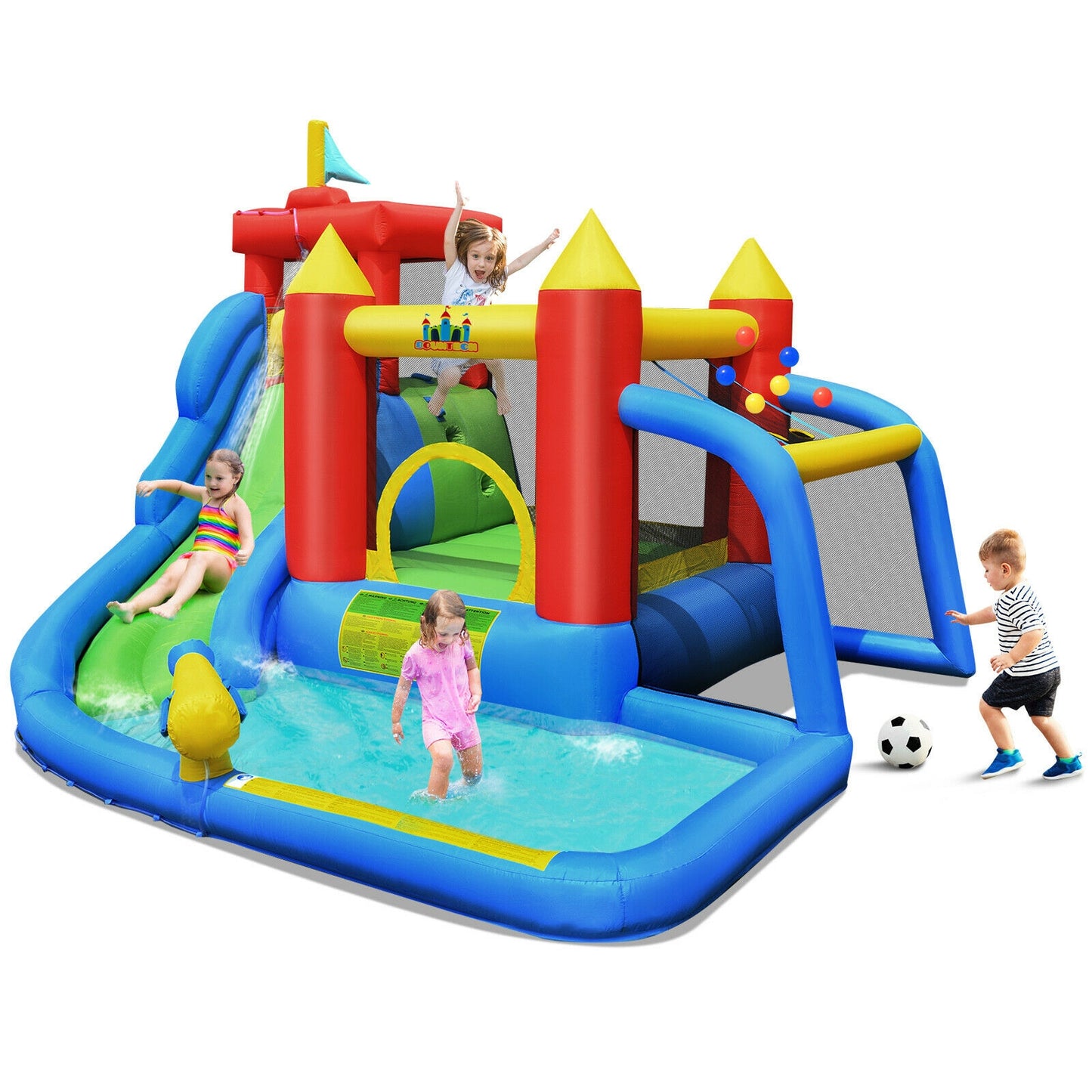 Inflatable Bouncer Bounce House with Water Slide Splash Pool without Blower Bounce House multicolor at Gallery Canada