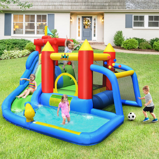 Inflatable Bouncer Bounce House with Water Slide Splash Pool without Blower - Gallery Canada
