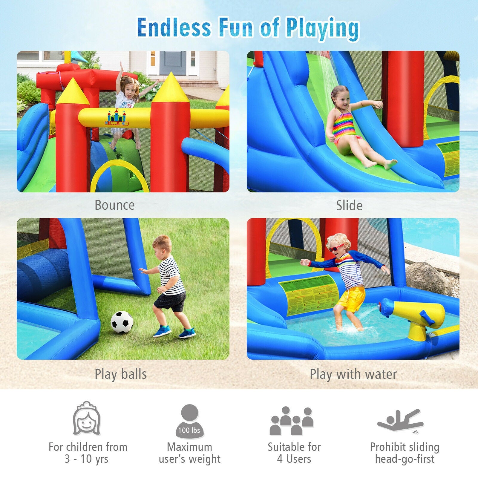 Inflatable Bouncer Bounce House with Water Slide Splash Pool without Blower Bounce House at Gallery Canada