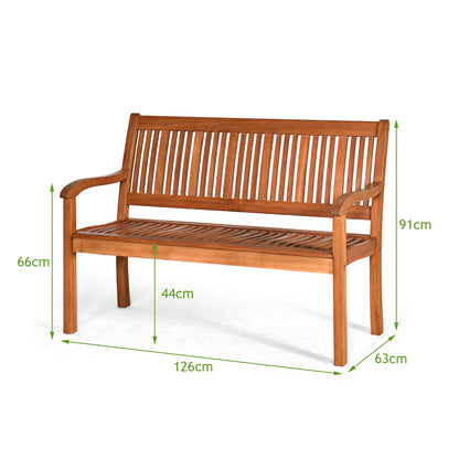 Two Person Solid Wood Garden Bench with Curved Backrest and Wide Armrest, Natural Outdoor Benches at Gallery Canada