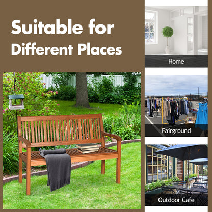 Two Person Solid Wood Garden Bench with Curved Backrest and Wide Armrest, Natural Outdoor Benches at Gallery Canada