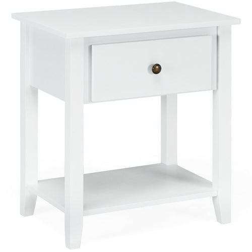 Nightstand With Drawer And Storage Shelf, White