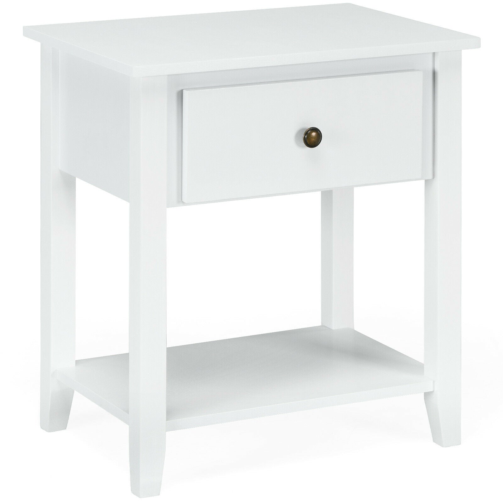 Nightstand with Drawer and Storage Shelf for Bedroom Living Room, White Nightstands White at Gallery Canada