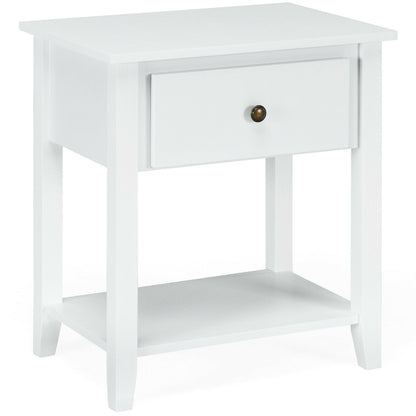 Nightstand with Drawer and Storage Shelf for Bedroom Living Room, White Nightstands White at Gallery Canada