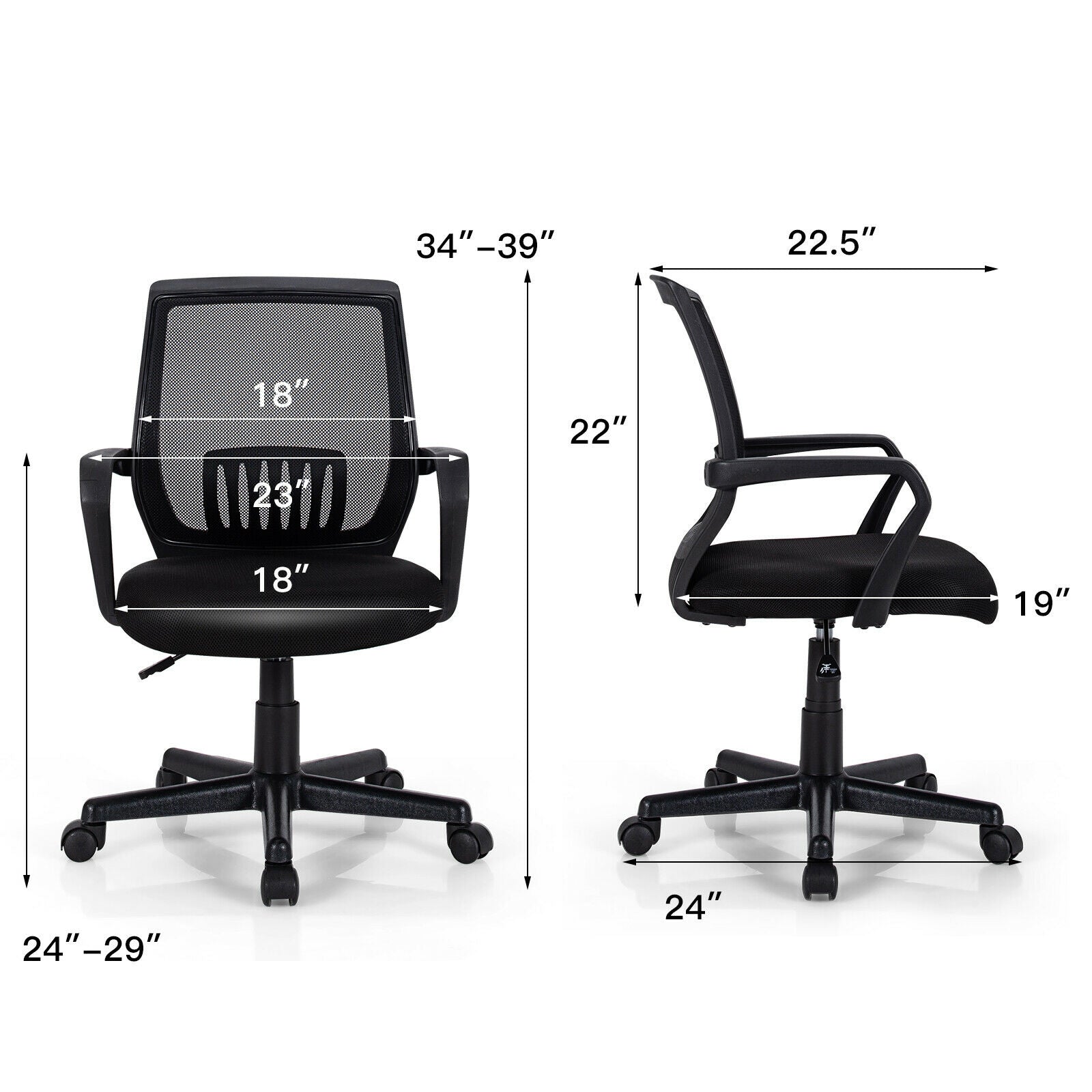 Mid-Back Mesh Height Adjustable Executive Chair with Lumbar Support, Black Mesh Chairs at Gallery Canada