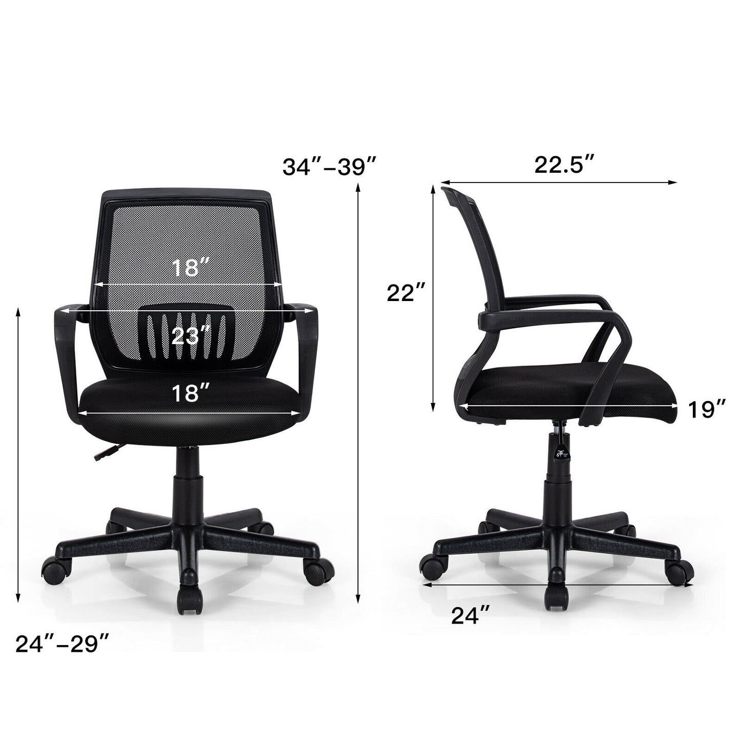 Mid-Back Mesh Height Adjustable Executive Chair with Lumbar Support, Black Mesh Chairs at Gallery Canada