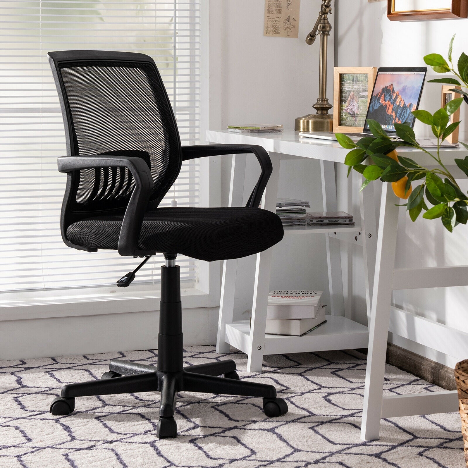 Mid-Back Mesh Height Adjustable Executive Chair with Lumbar Support, Black Mesh Chairs at Gallery Canada