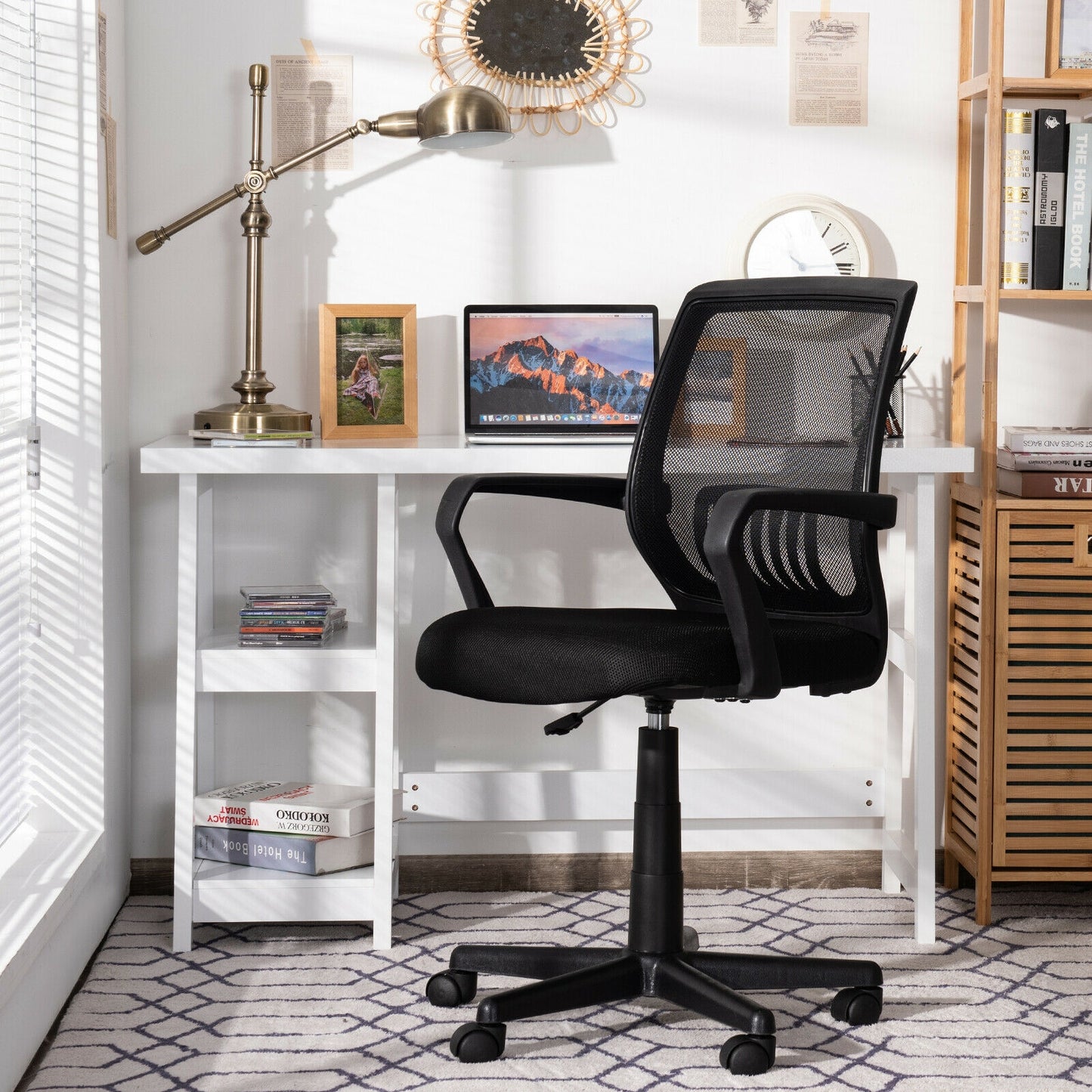 Mid-Back Mesh Height Adjustable Executive Chair with Lumbar Support, Black Mesh Chairs at Gallery Canada