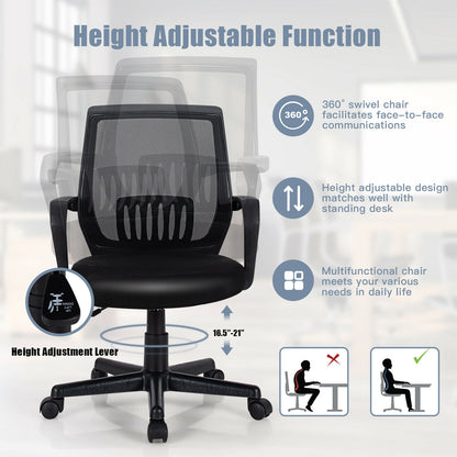Mid-Back Mesh Height Adjustable Executive Chair with Lumbar Support, Black Mesh Chairs at Gallery Canada