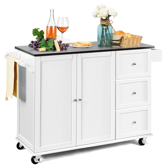 Kitchen Island 2-Door Storage Cabinet with Drawers and Stainless Steel Top, White - Gallery Canada