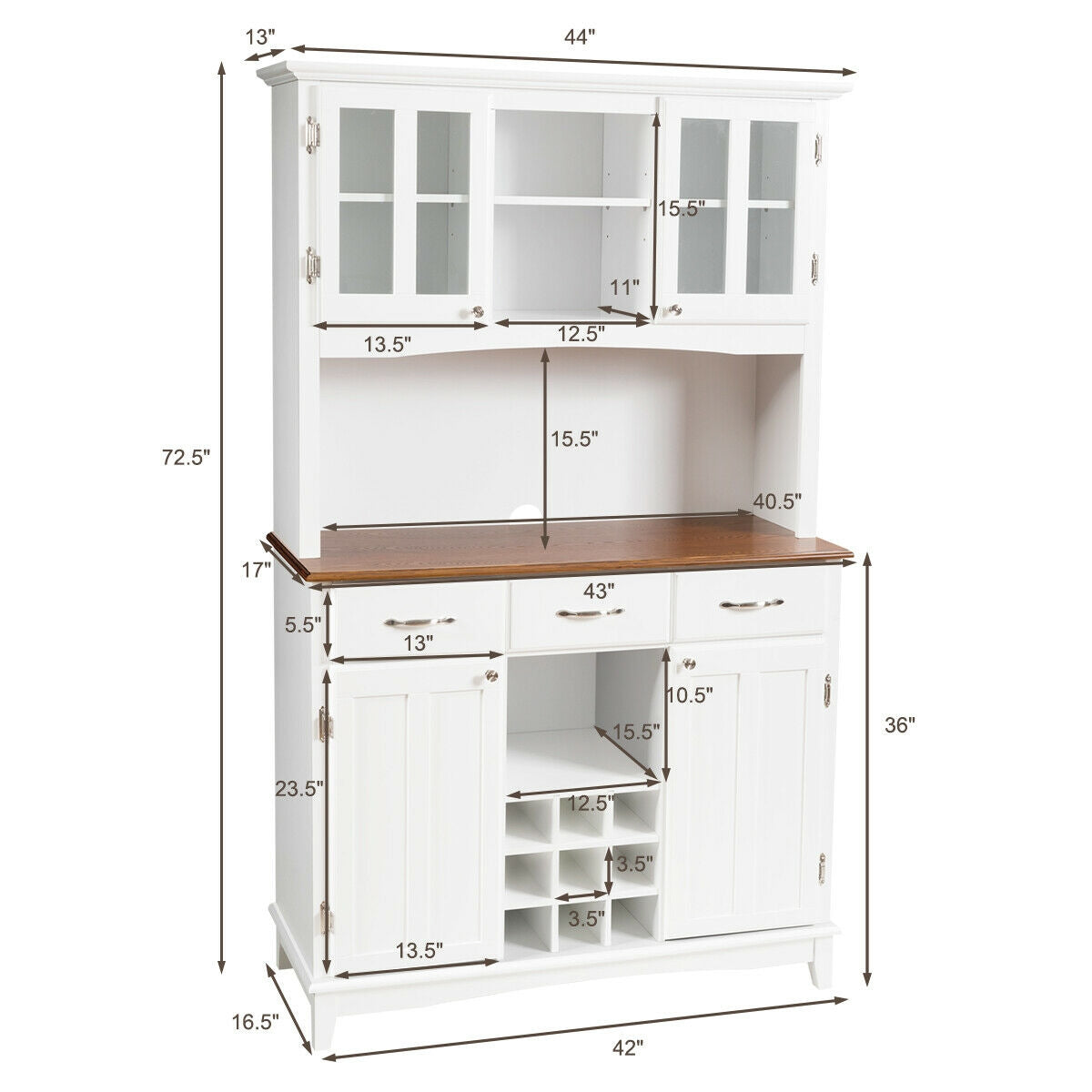 Wood Buffet Hutch Cabinet, 3 Large Drawers, White Sideboards Cabinets & Buffets at Gallery Canada