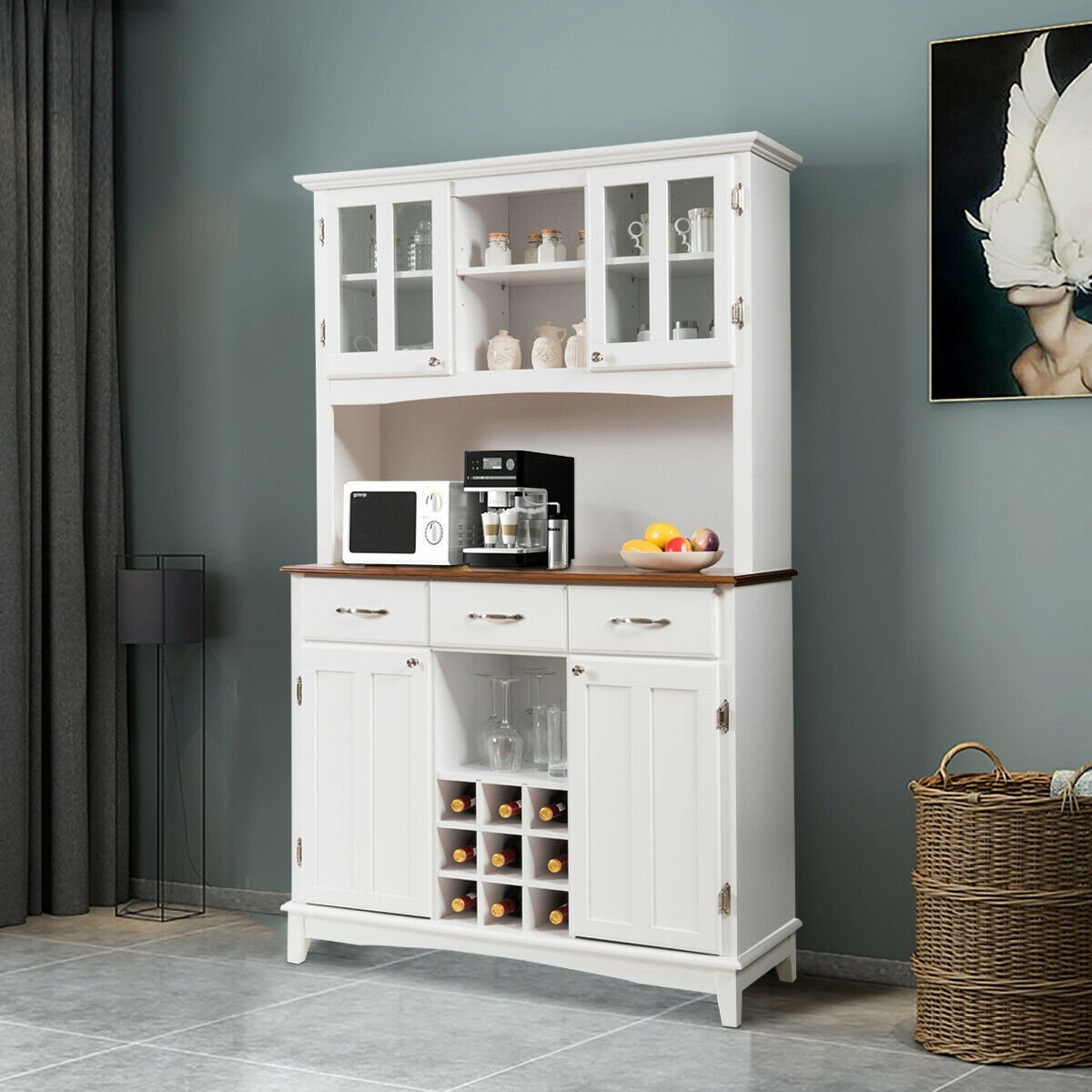 Wood Buffet Hutch Cabinet with 3 Large Drawers, White - Gallery Canada