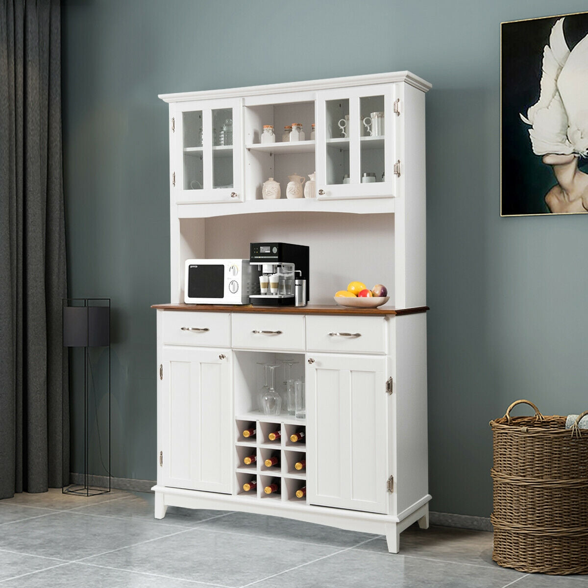 Wood Buffet Hutch Cabinet, 3 Large Drawers, White Sideboards Cabinets & Buffets at Gallery Canada