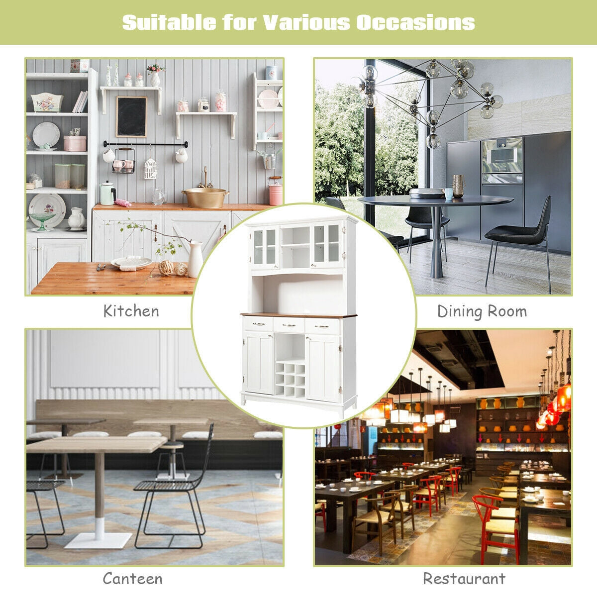 Wood Buffet Hutch Cabinet, 3 Large Drawers, White Sideboards Cabinets & Buffets at Gallery Canada