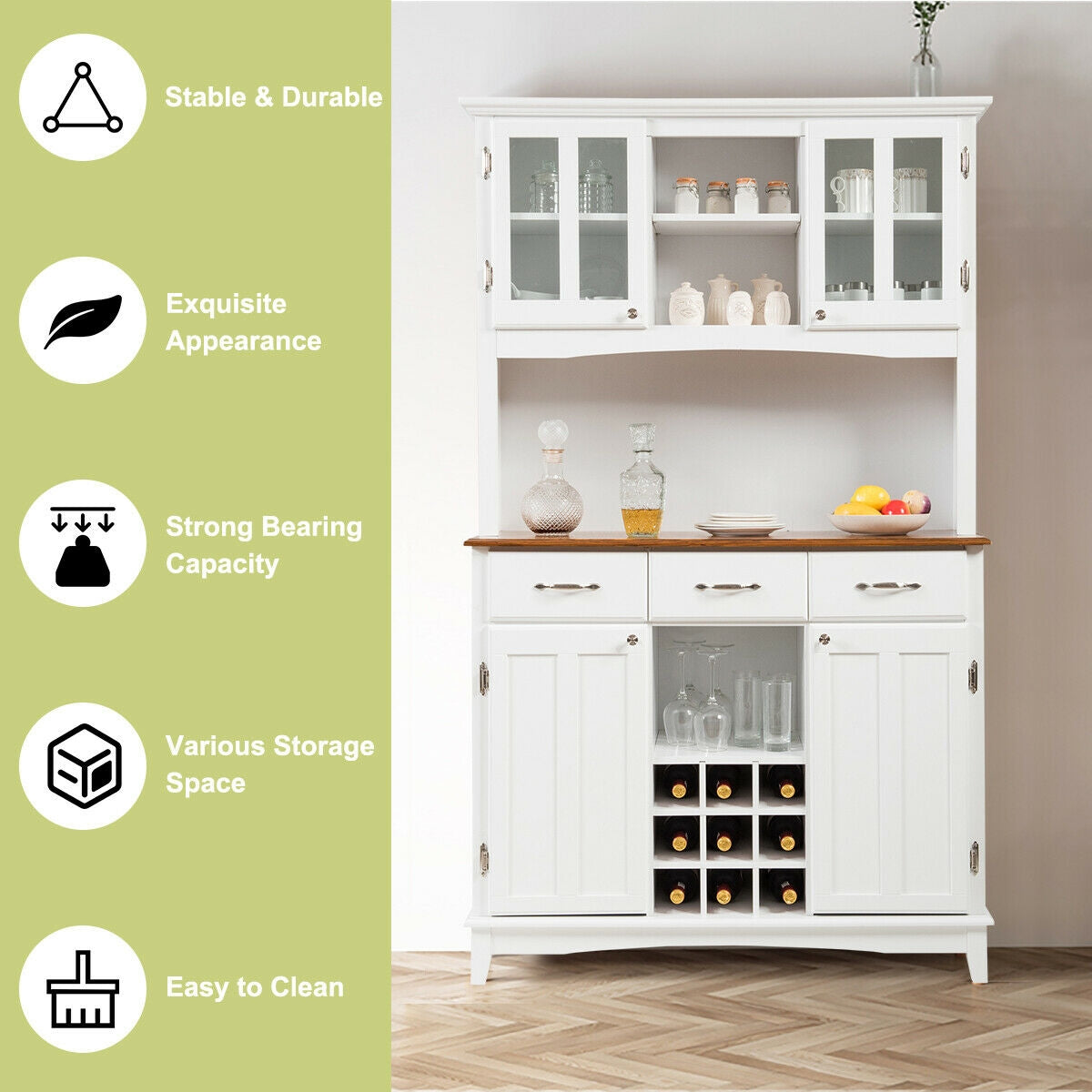 Wood Buffet Hutch Cabinet, 3 Large Drawers, White Sideboards Cabinets & Buffets at Gallery Canada