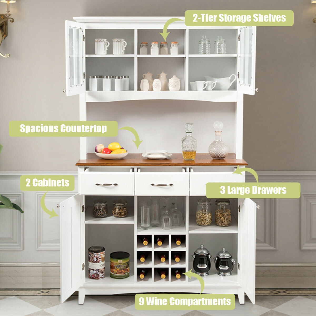 Wood Buffet Hutch Cabinet, 3 Large Drawers, White Sideboards Cabinets & Buffets at Gallery Canada