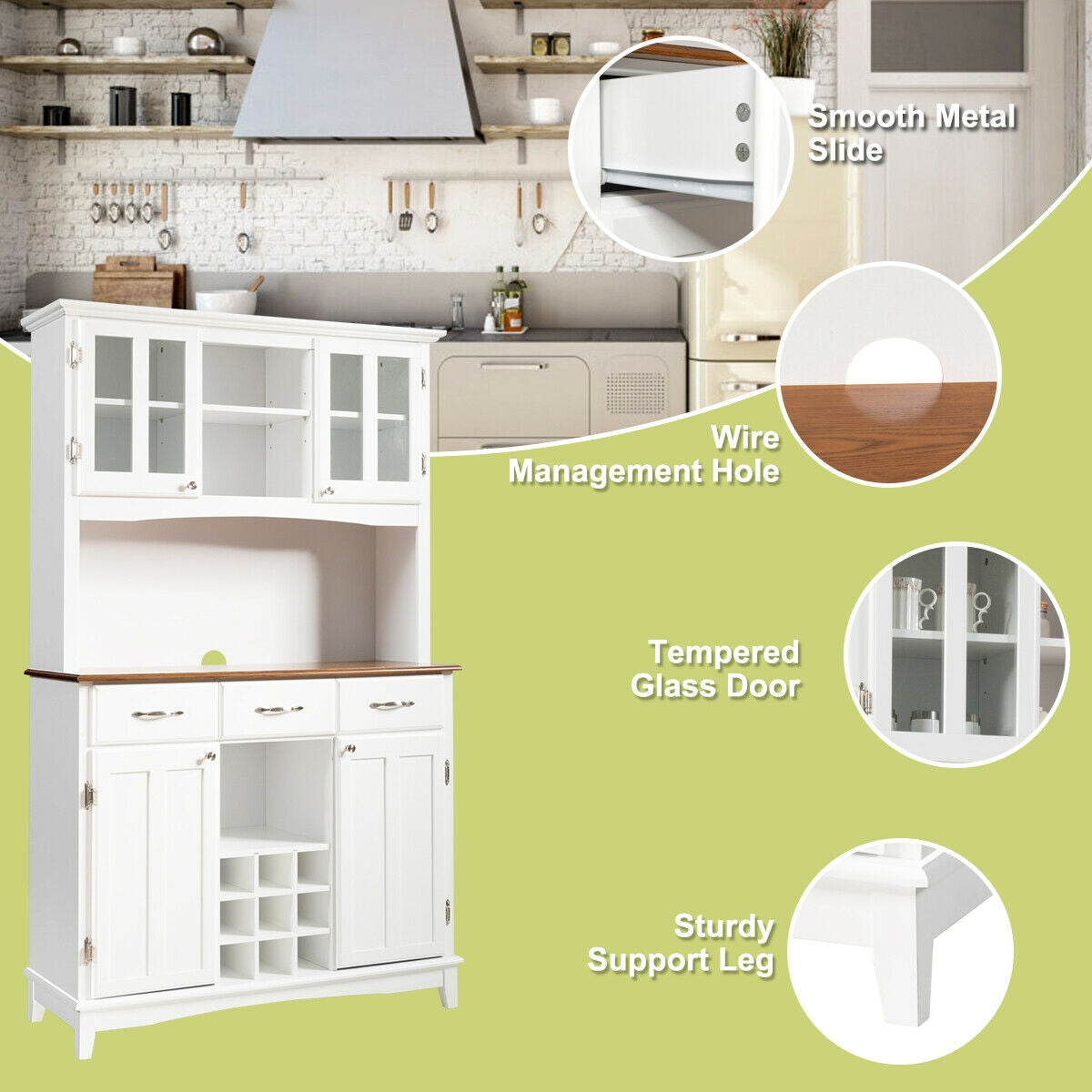 Wood Buffet Hutch Cabinet, 3 Large Drawers, White Sideboards Cabinets & Buffets at Gallery Canada