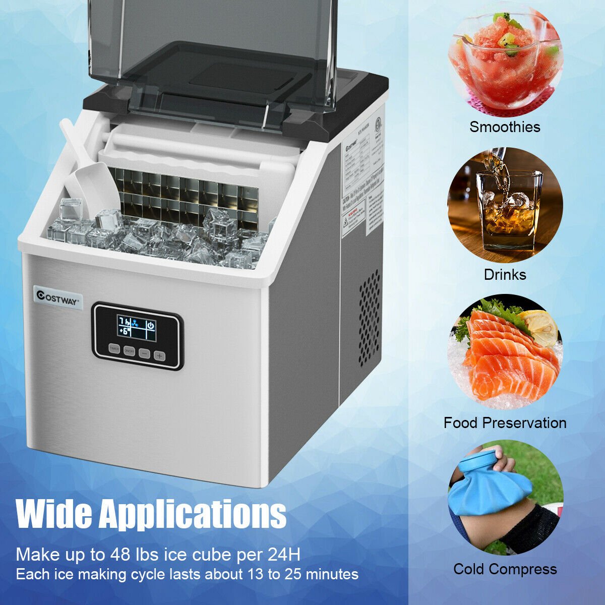 48 lbs Stainless Self-Clean Ice Maker with LCD Display, Silver - Gallery Canada