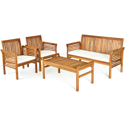 4 Pieces Outdoor Acacia Wood Sofa Furniture Set Patio Conversation Sets at Gallery Canada