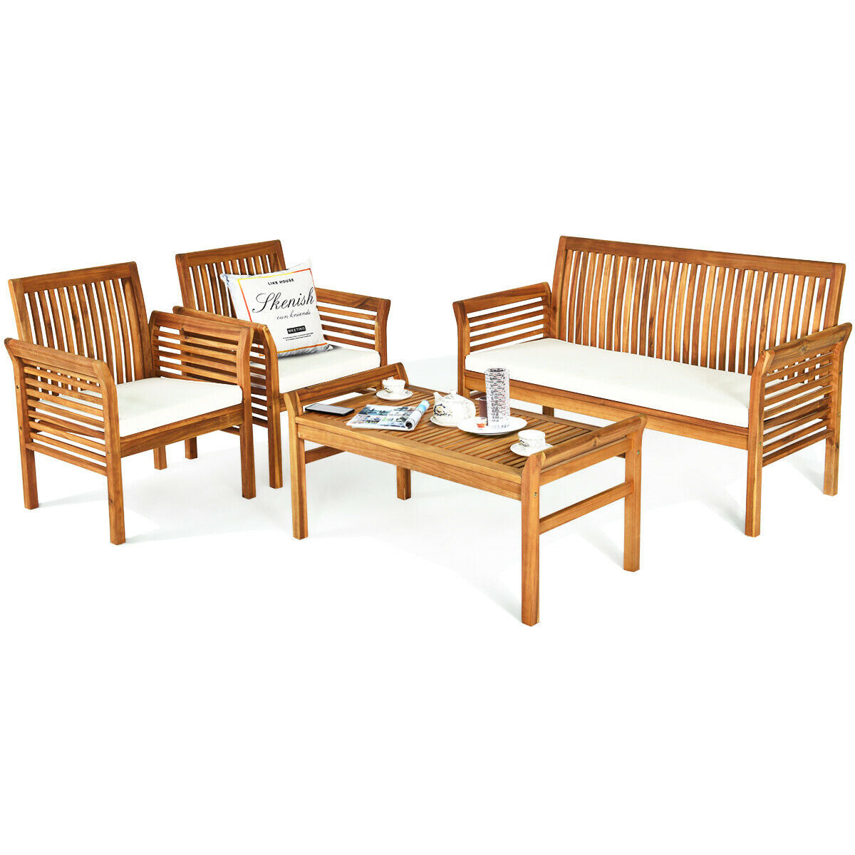 4 Pieces Outdoor Acacia Wood Sofa Furniture Set Patio Conversation Sets at Gallery Canada