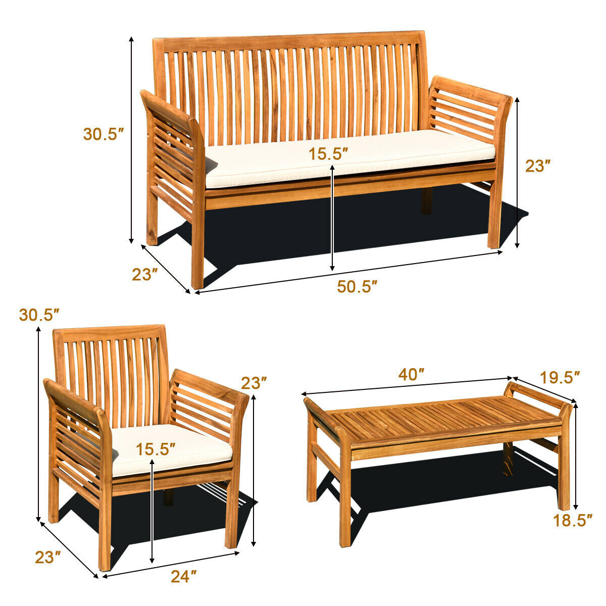4 Pieces Outdoor Acacia Wood Sofa Furniture Set Patio Conversation Sets at Gallery Canada
