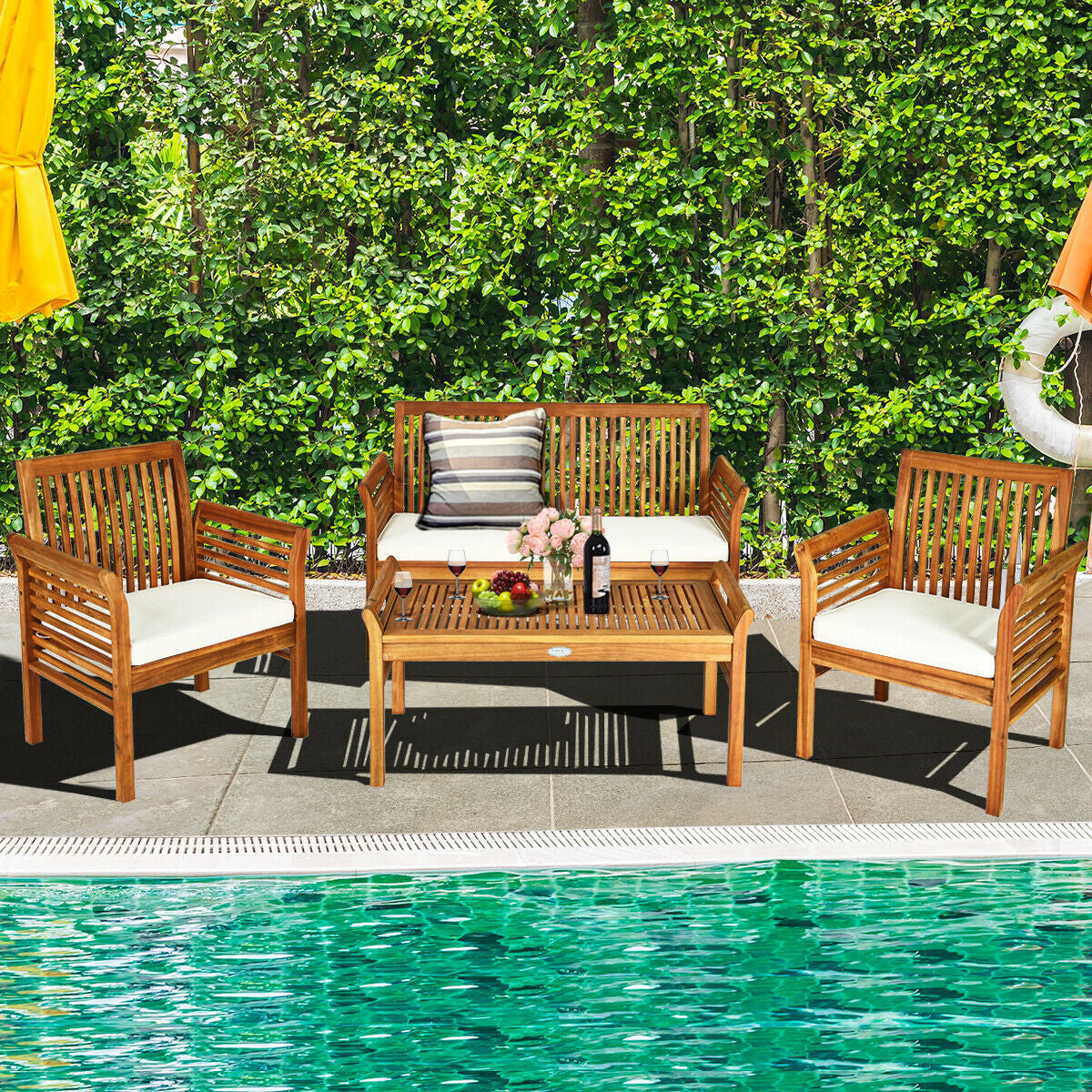 4 Piece Acacia Wood Outdoor Sofa Set