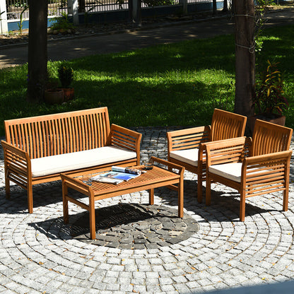 4 Pieces Outdoor Acacia Wood Sofa Furniture Set Patio Conversation Sets at Gallery Canada