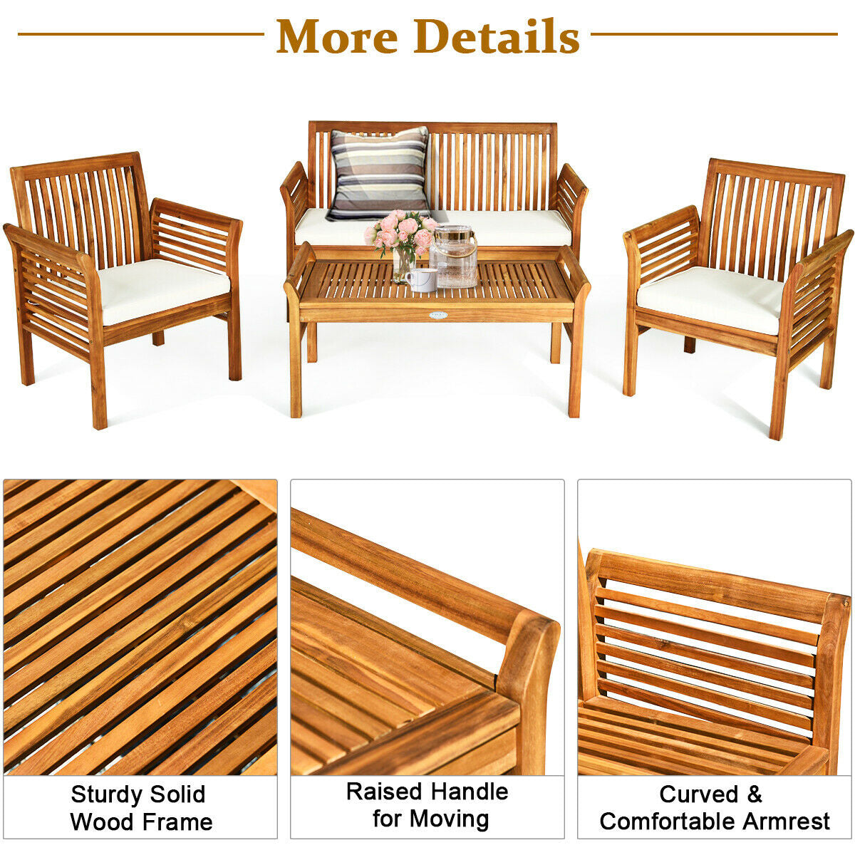 4 Pieces Outdoor Acacia Wood Sofa Furniture Set Patio Conversation Sets at Gallery Canada