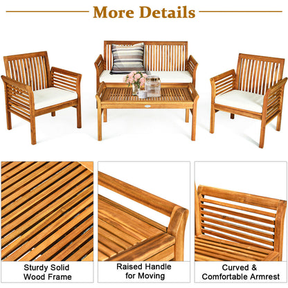 4 Pieces Outdoor Acacia Wood Sofa Furniture Set Patio Conversation Sets at Gallery Canada